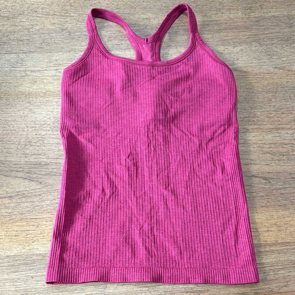 Lululemon Athletica Ebb to Street Magenta Ribbed Tank Top
